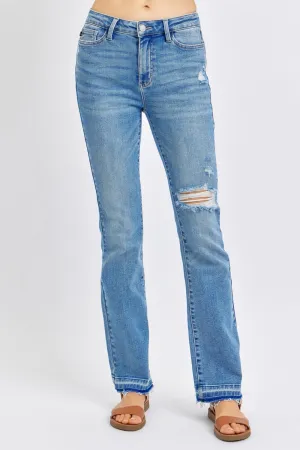 Judy Blue Mid Rise Destroyed Hem Distressed Blue Denim Jeans