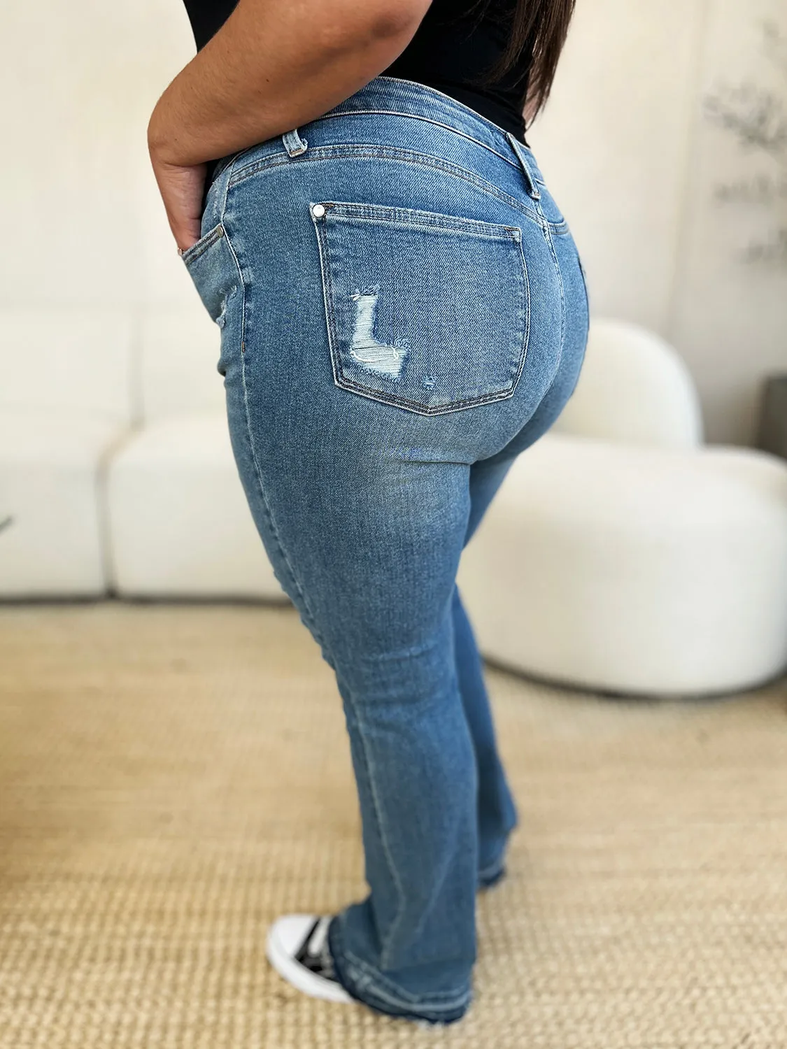 Judy Blue  Mid Rise Destroyed Hem Distressed Jeans