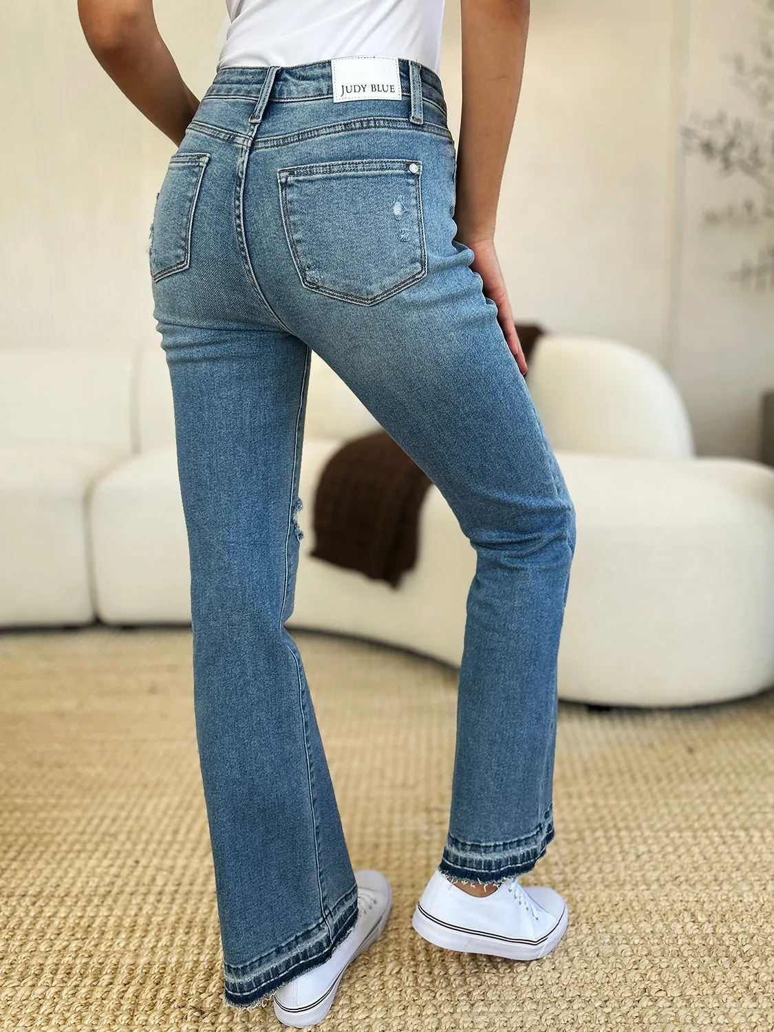 Judy Blue  Mid Rise Destroyed Hem Distressed Jeans
