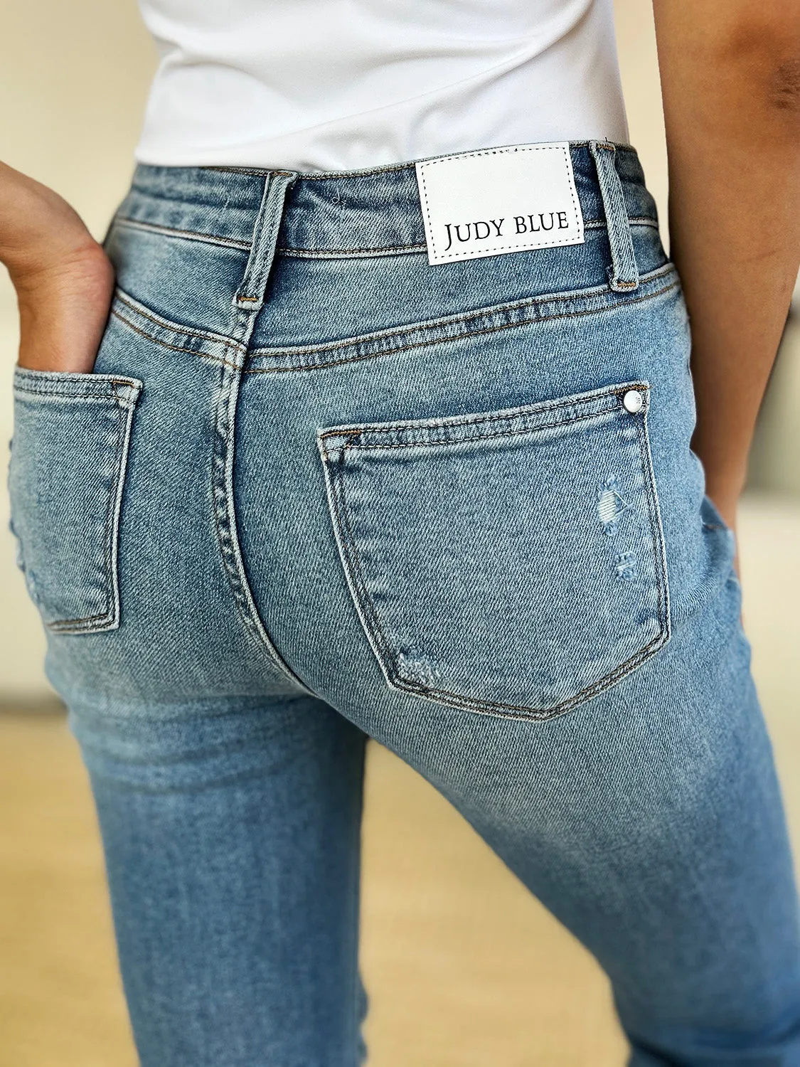Judy Blue  Mid Rise Destroyed Hem Distressed Jeans