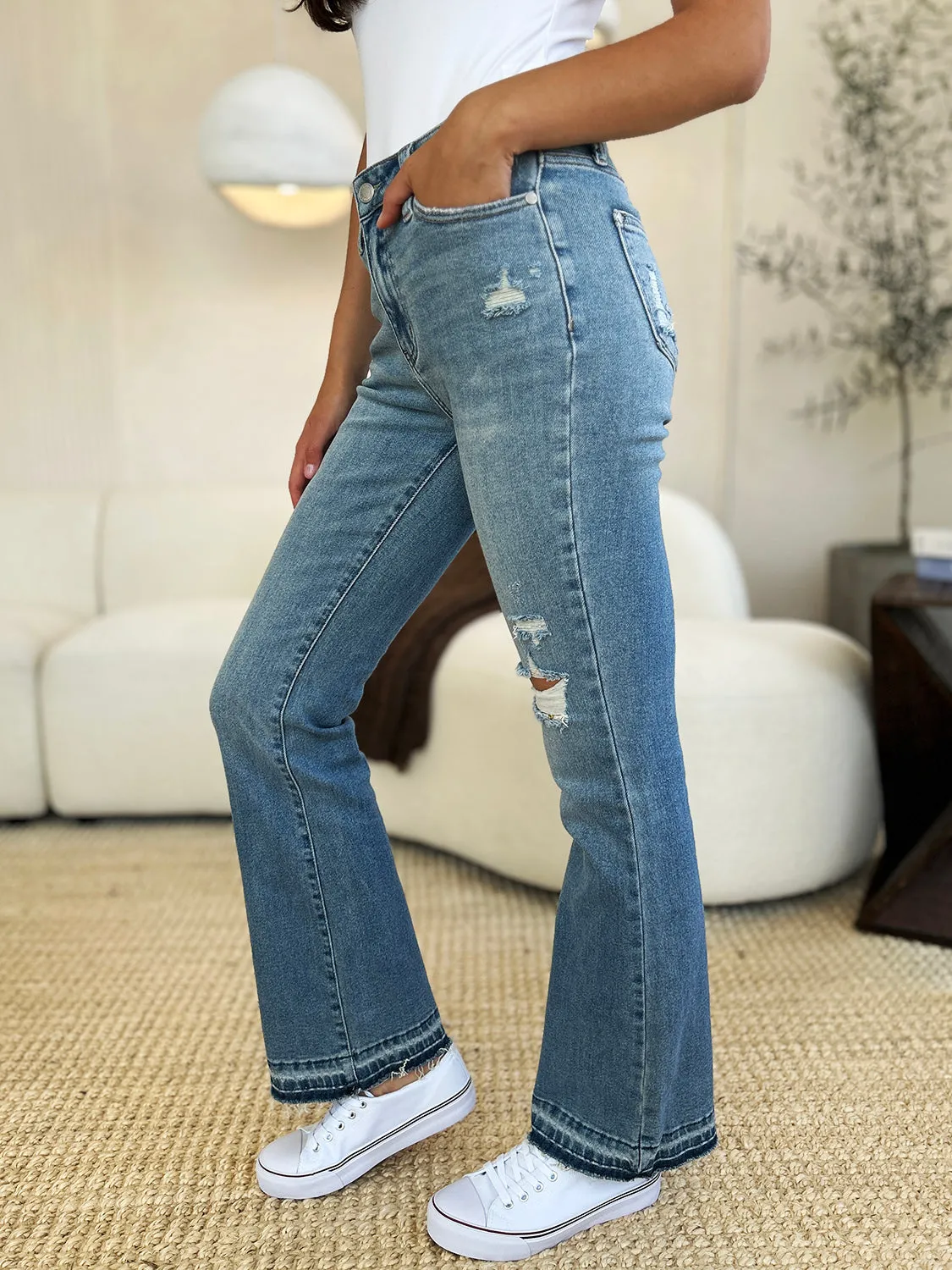 Judy Blue  Mid Rise Destroyed Hem Distressed Jeans