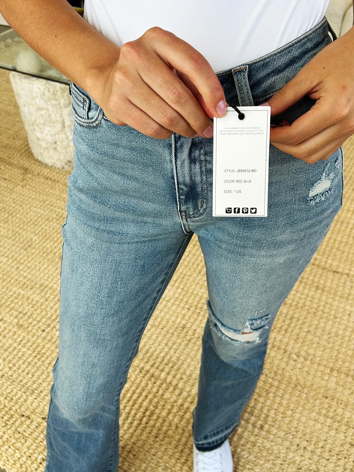 Judy Blue  Mid Rise Destroyed Hem Distressed Jeans