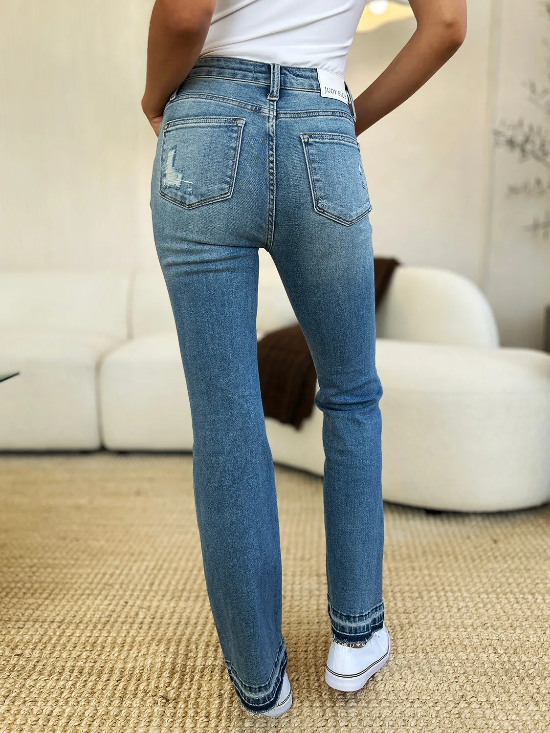 Judy Blue  Mid Rise Destroyed Hem Distressed Jeans