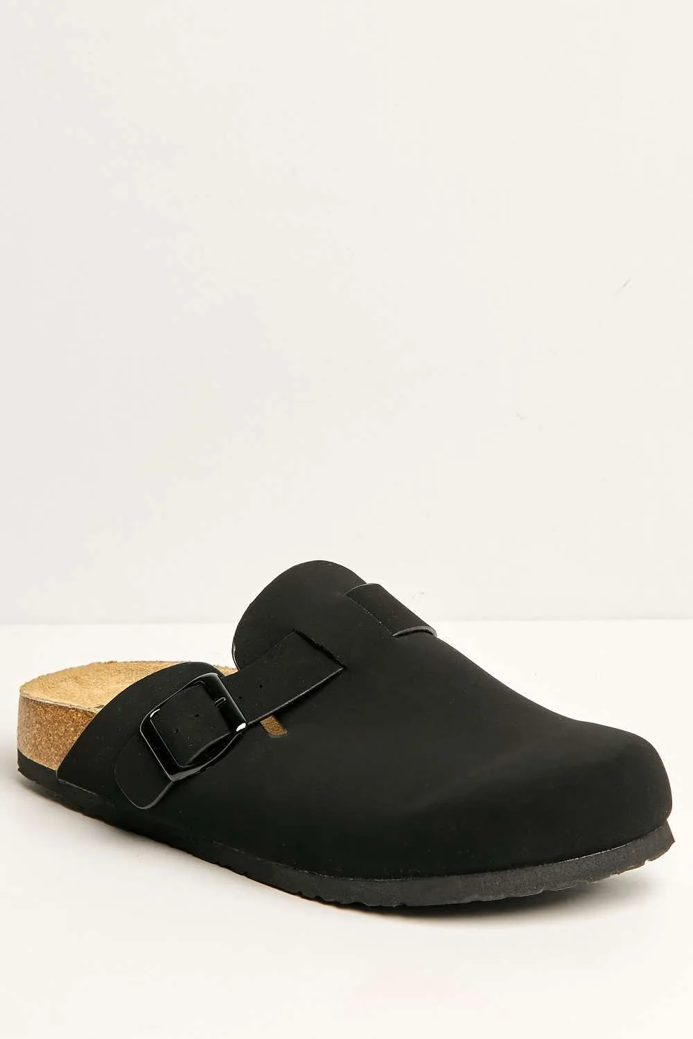 Klara Cork Sole Buckle Detail Clogs in Black