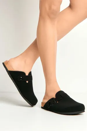 Klara Cork Sole Buckle Detail Clogs in Black