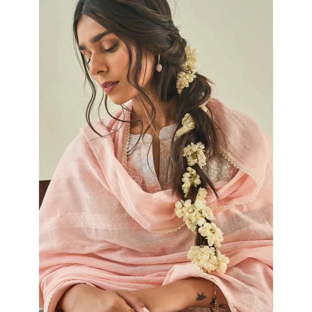 Lahario Gulabi Kurta Set Pink & White (Set Of 3)