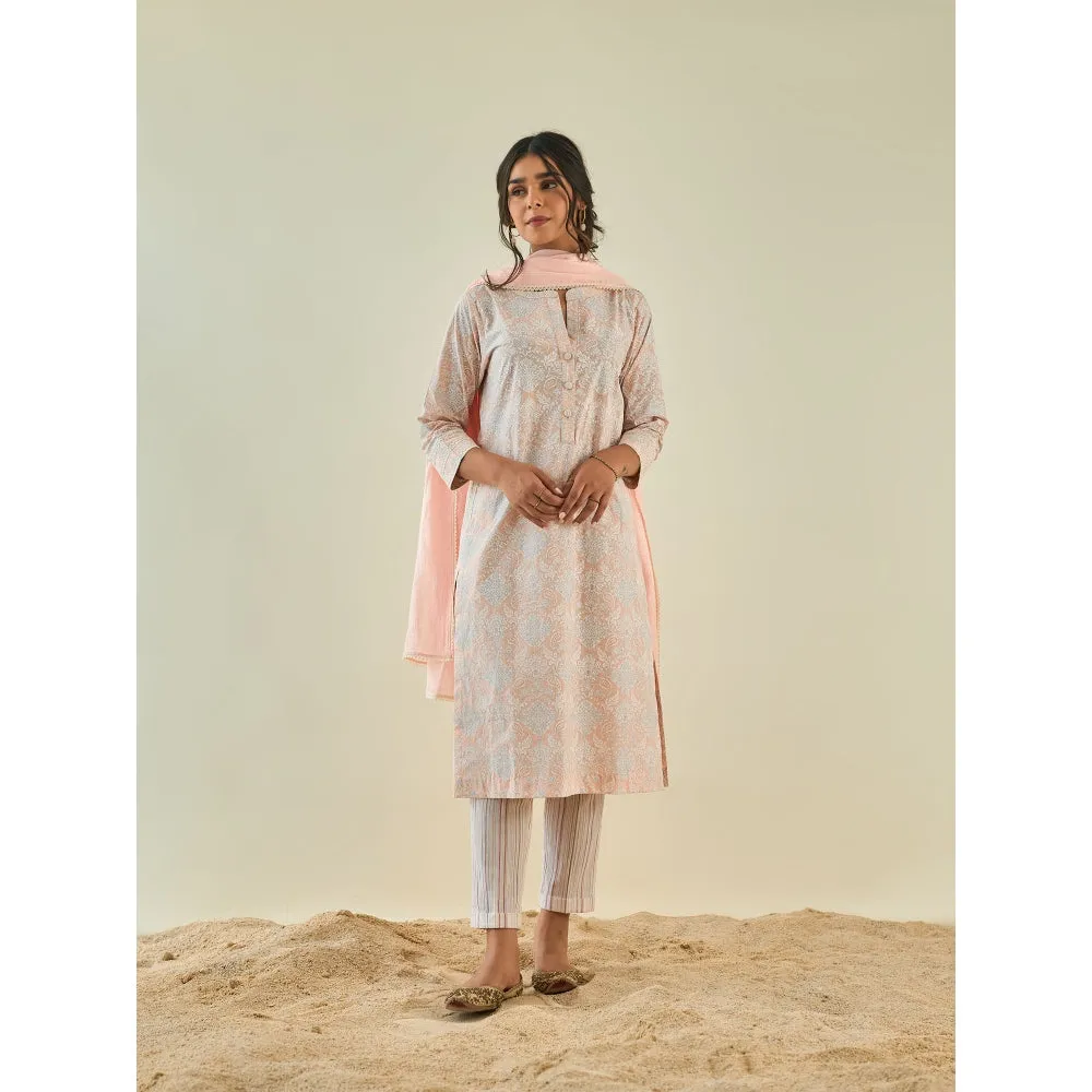 Lahario Gulabi Kurta Set Pink & White (Set Of 3)