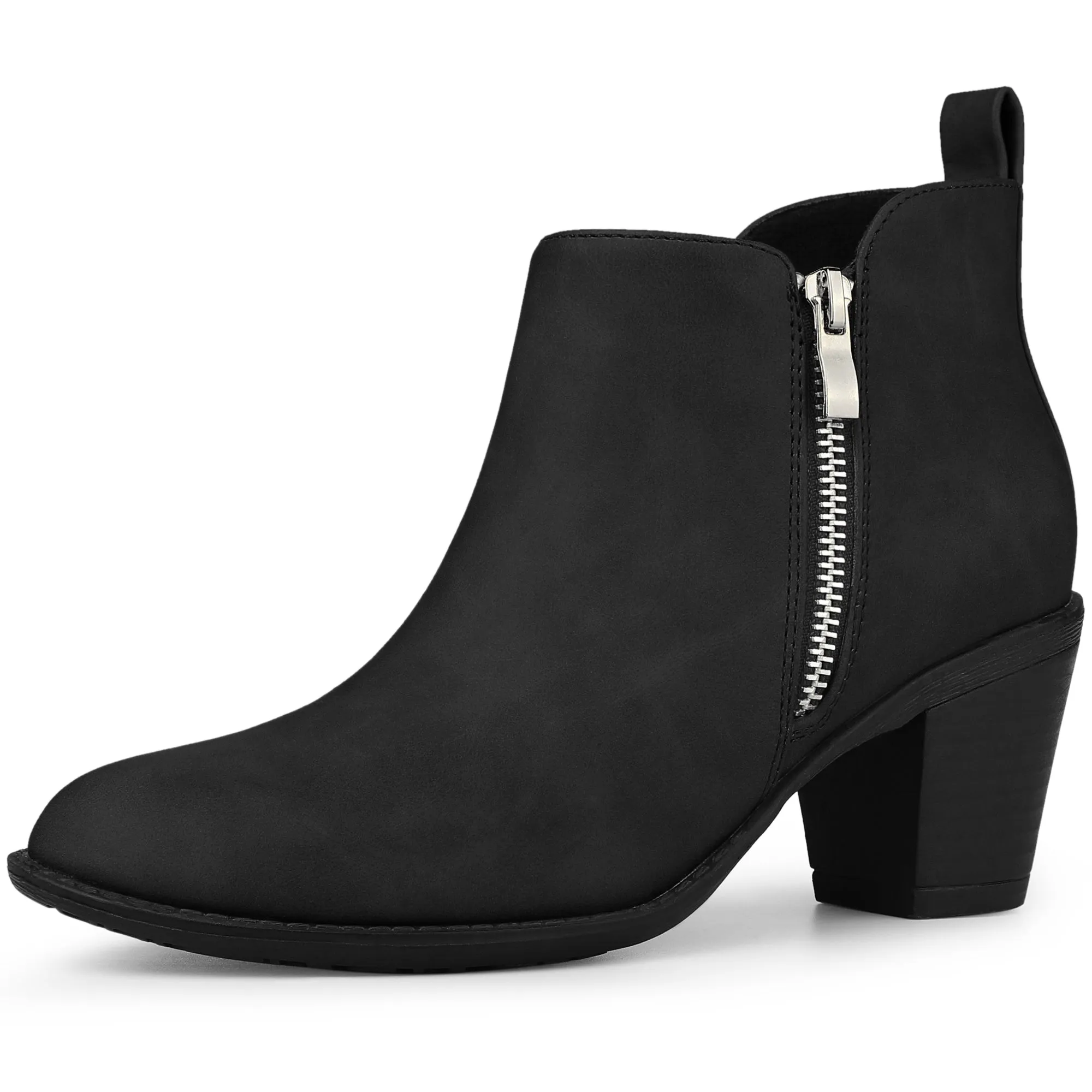 Low Chunky Heel Zipper Western Ankle Booties