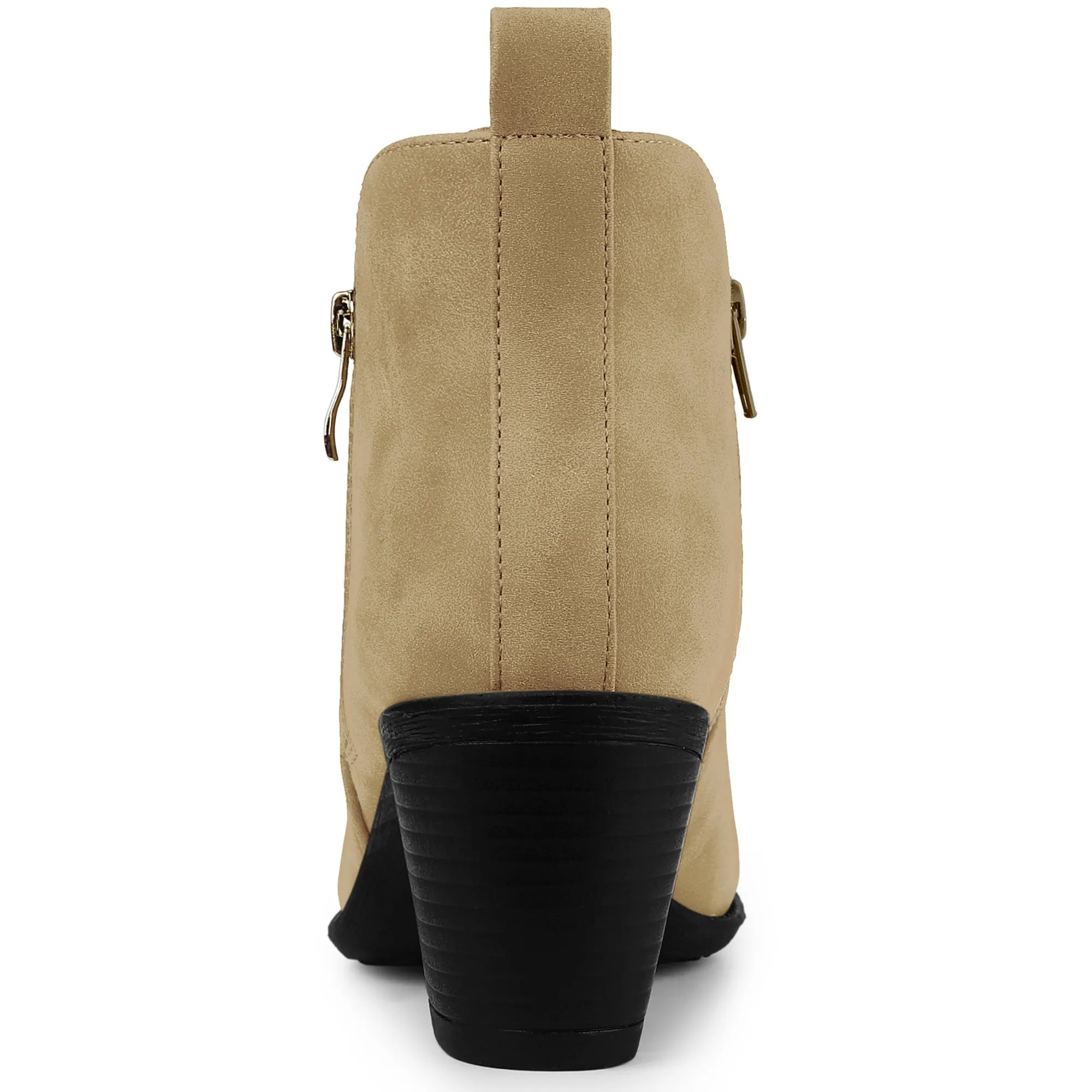 Low Chunky Heel Zipper Western Ankle Booties