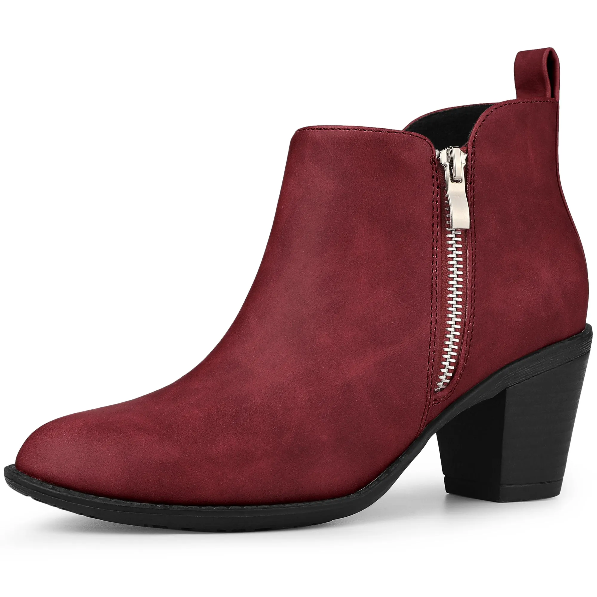 Low Chunky Heel Zipper Western Ankle Booties