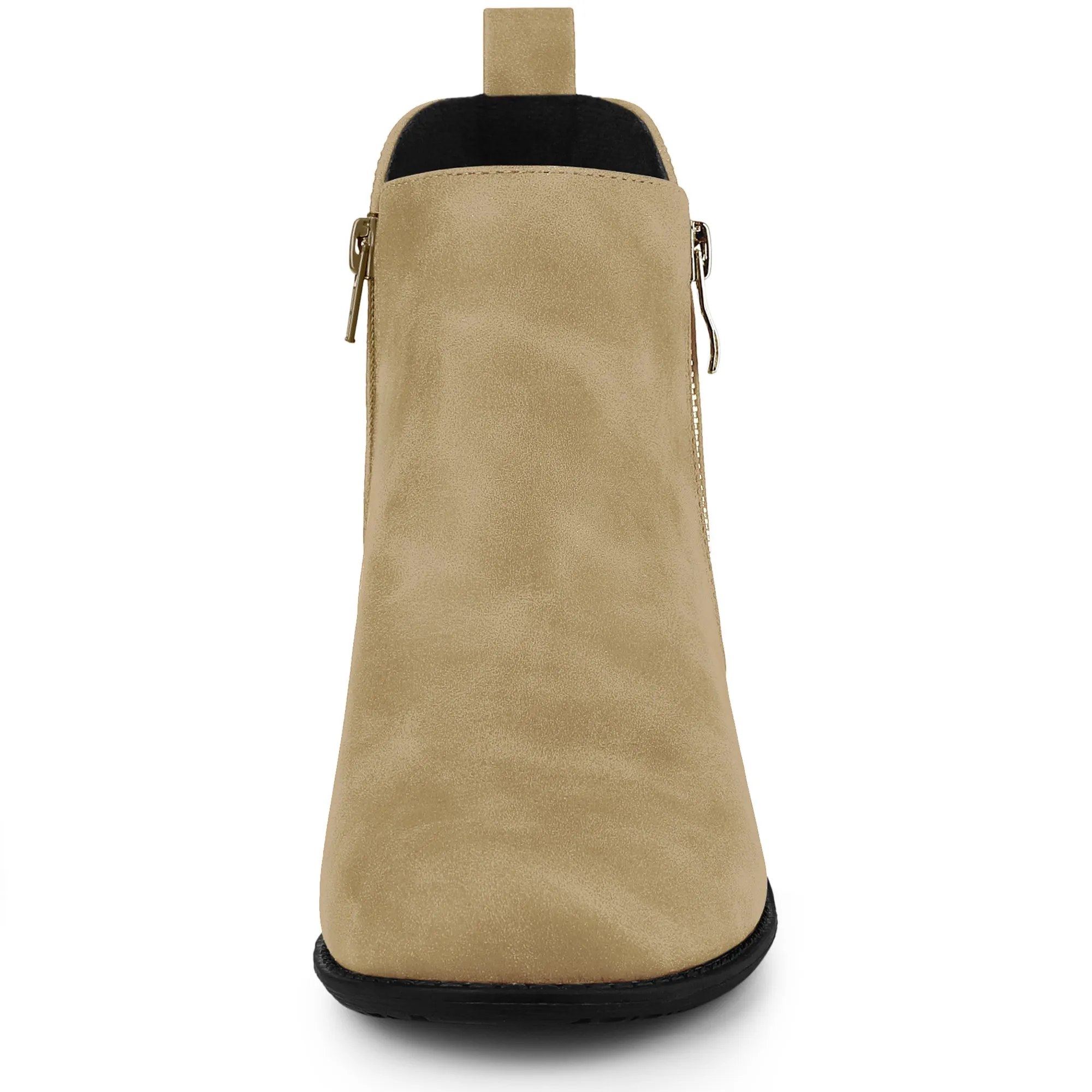 Low Chunky Heel Zipper Western Ankle Booties