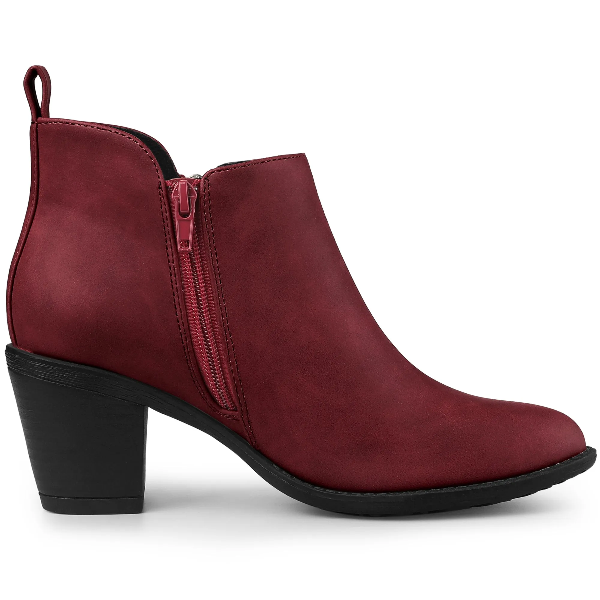 Low Chunky Heel Zipper Western Ankle Booties