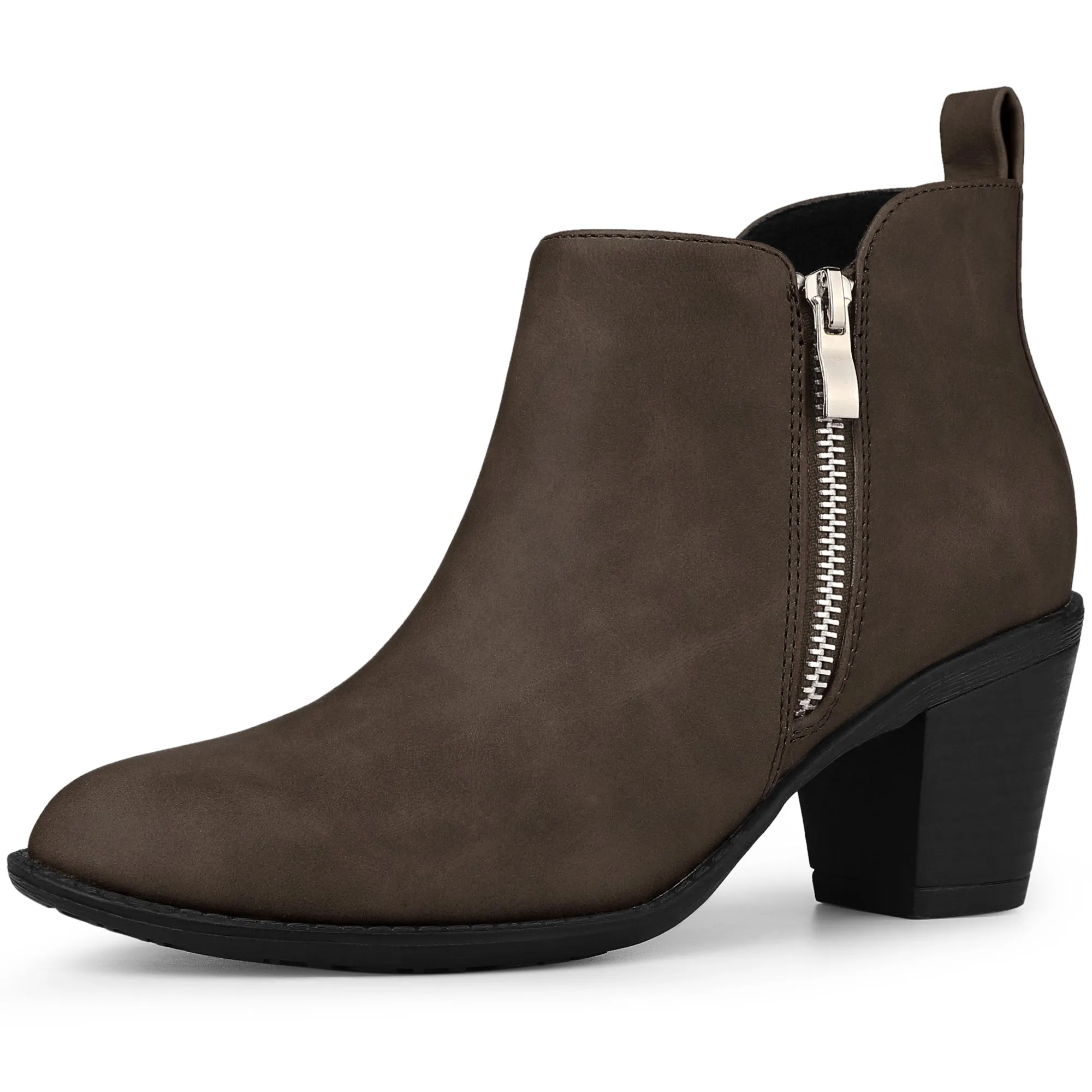 Low Chunky Heel Zipper Western Ankle Booties