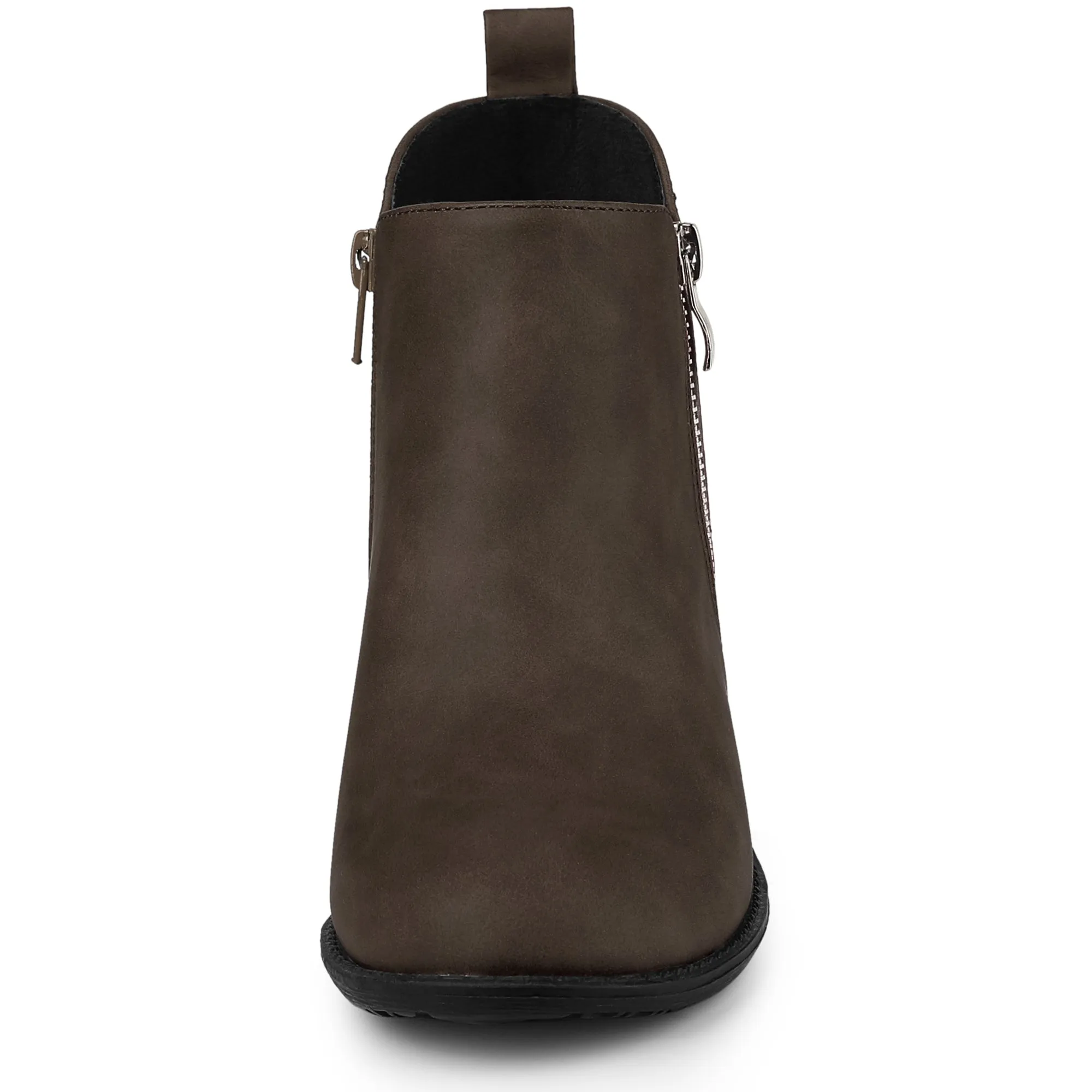 Low Chunky Heel Zipper Western Ankle Booties