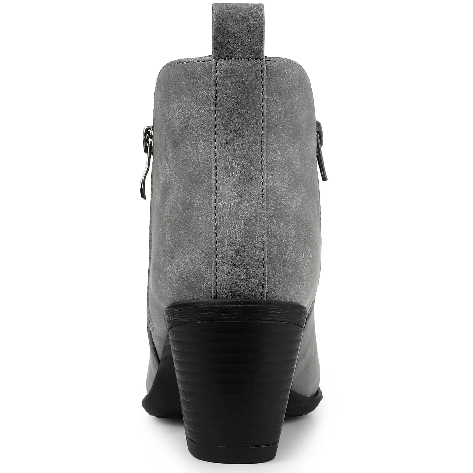 Low Chunky Heel Zipper Western Ankle Booties