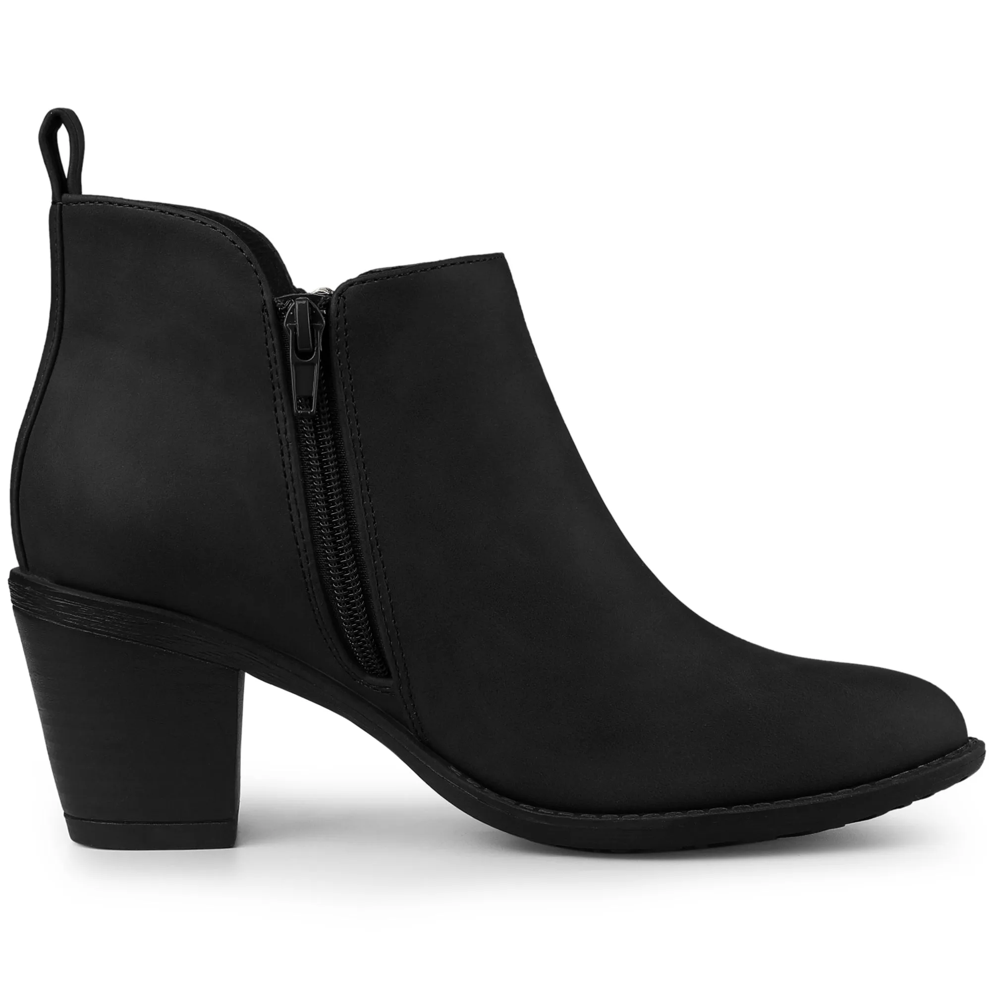Low Chunky Heel Zipper Western Ankle Booties