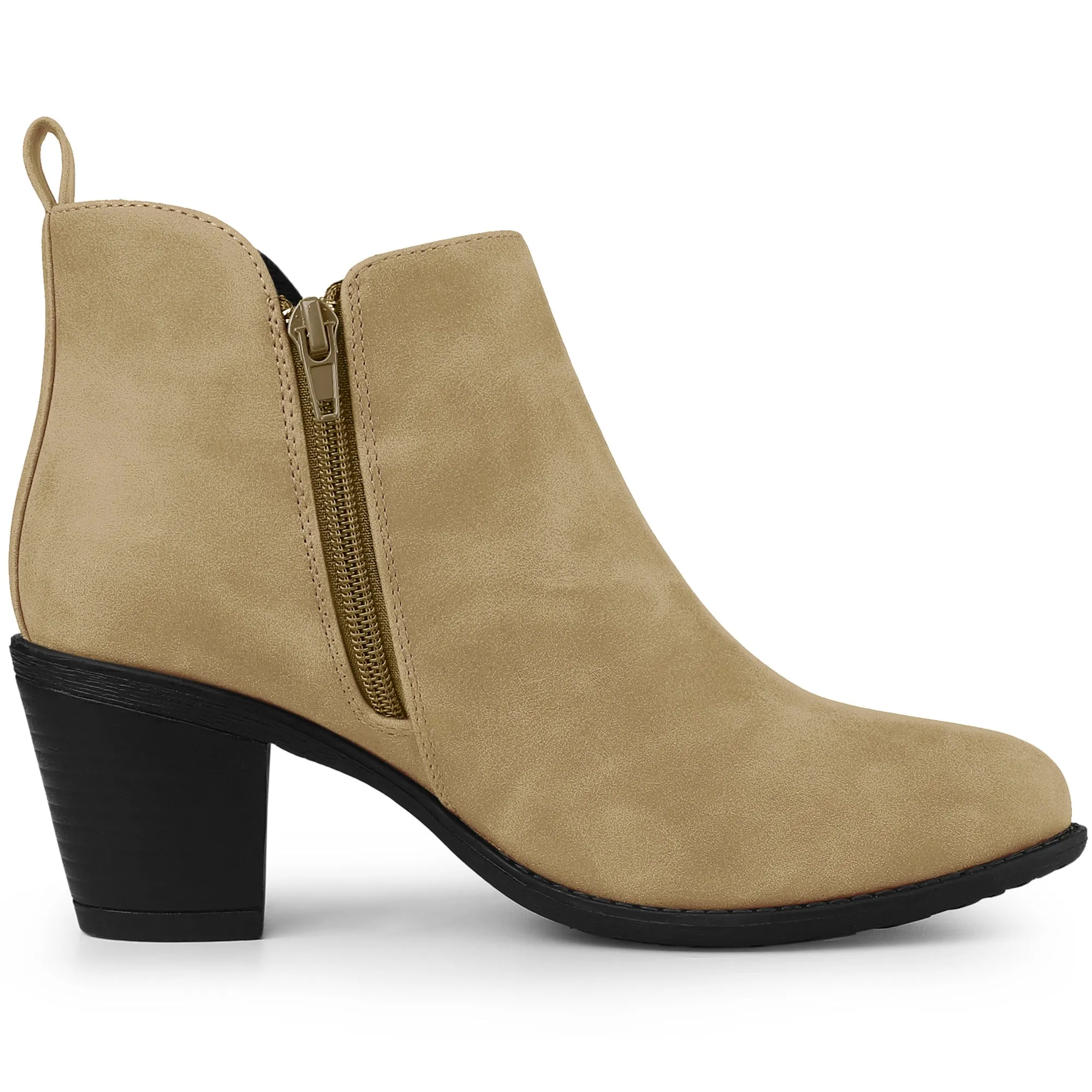 Low Chunky Heel Zipper Western Ankle Booties