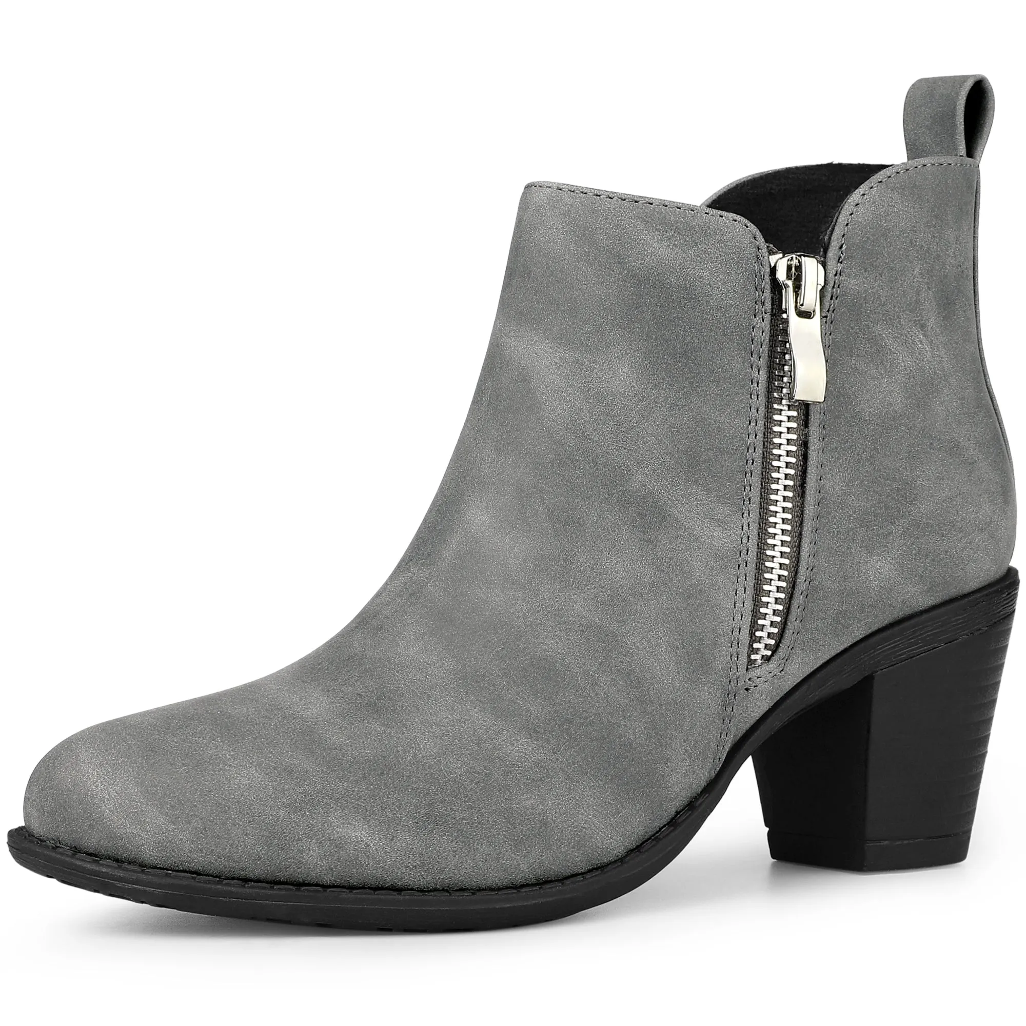 Low Chunky Heel Zipper Western Ankle Booties