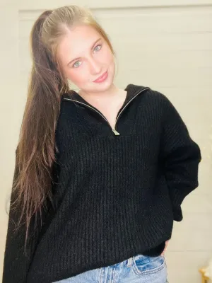 Luxe Black Half-Zip Sweater