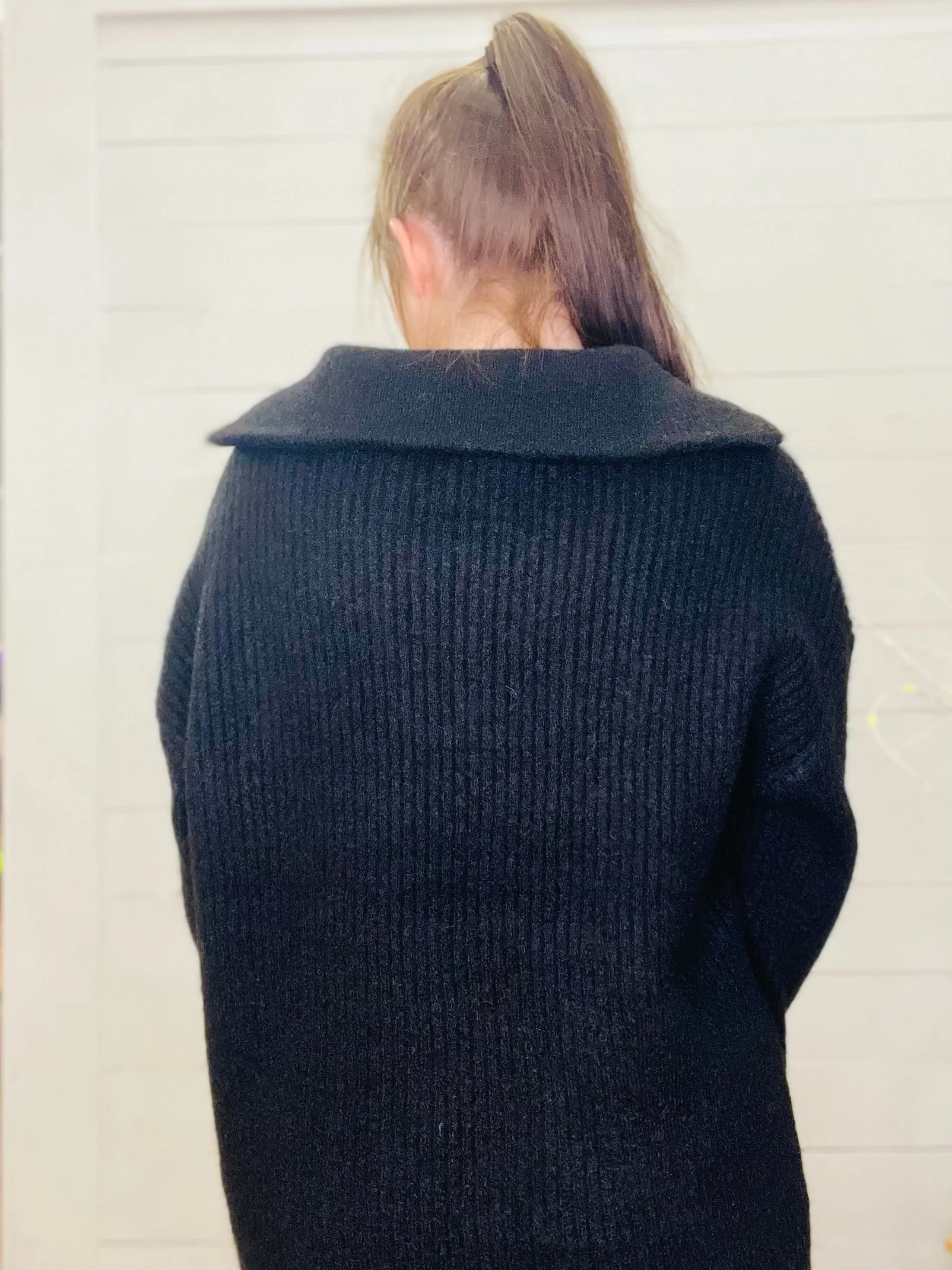 Luxe Black Half-Zip Sweater