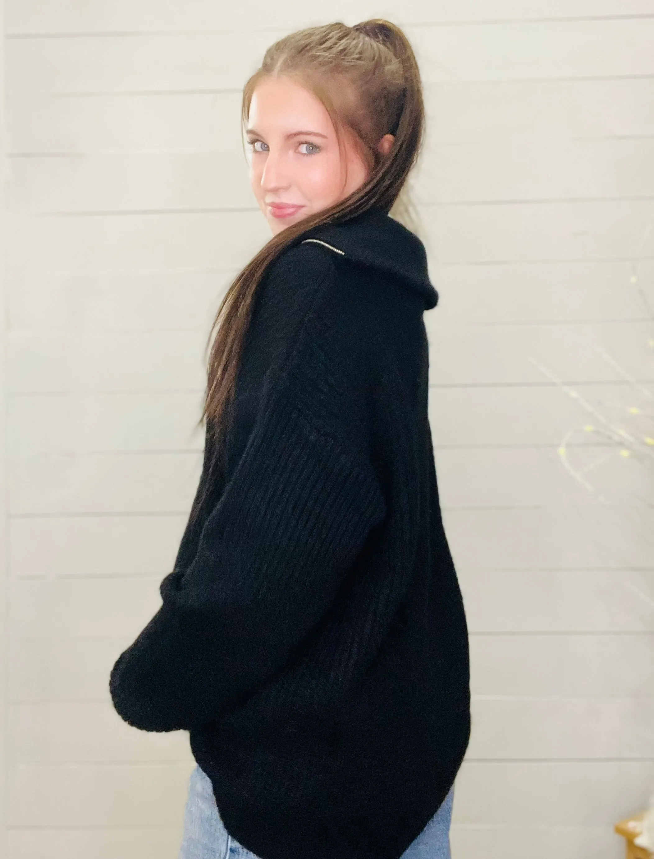 Luxe Black Half-Zip Sweater