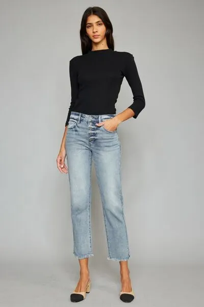 Maggie Raw Hem Cropped Straight Jeans