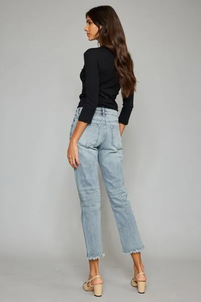 Maggie Raw Hem Cropped Straight Jeans