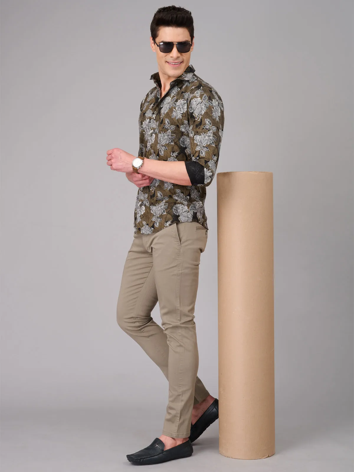 Men Coffee Brown Floral Full Sleeves Shirt (GBMKPR710 )