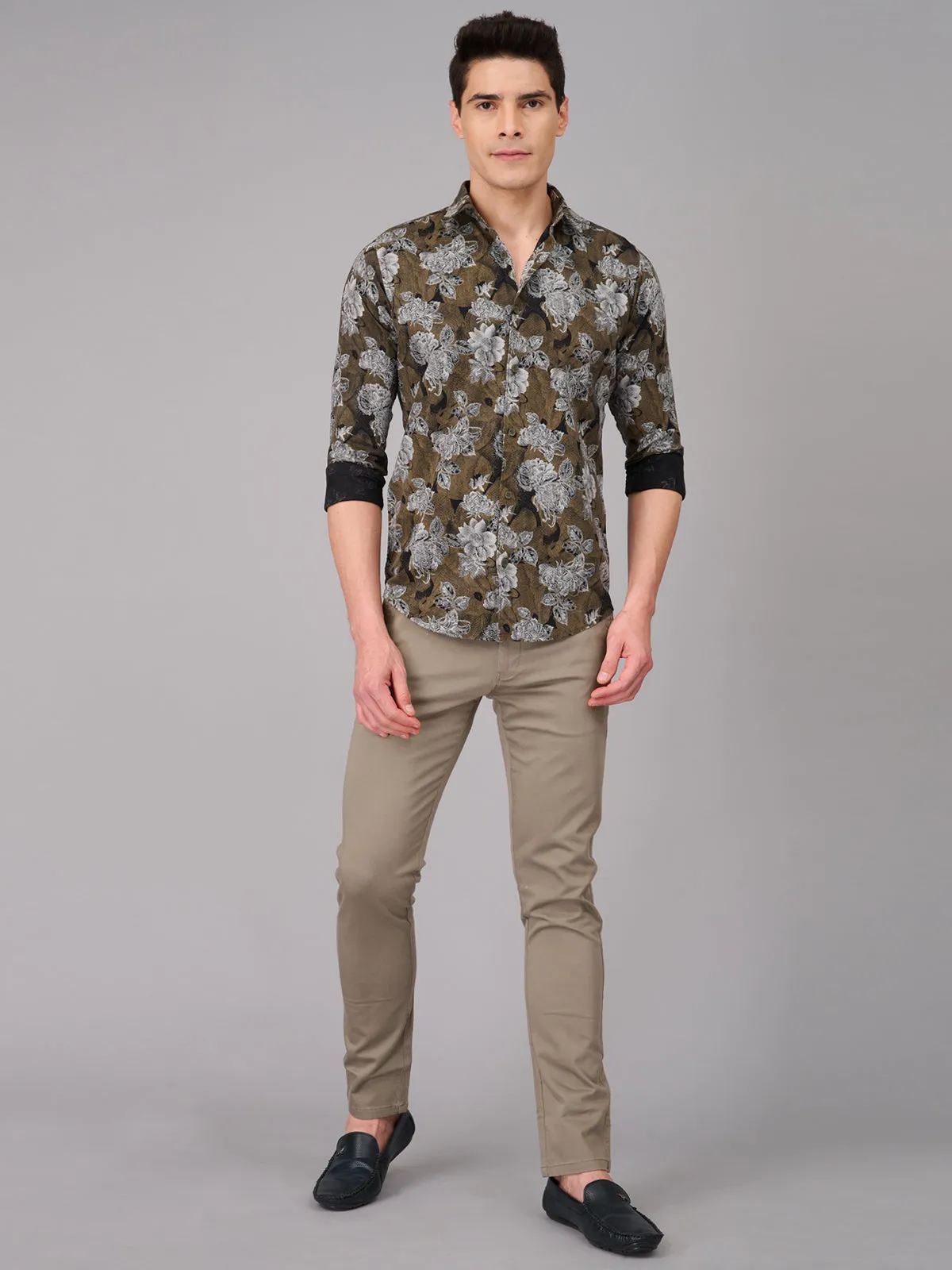 Men Coffee Brown Floral Full Sleeves Shirt (GBMKPR710 )