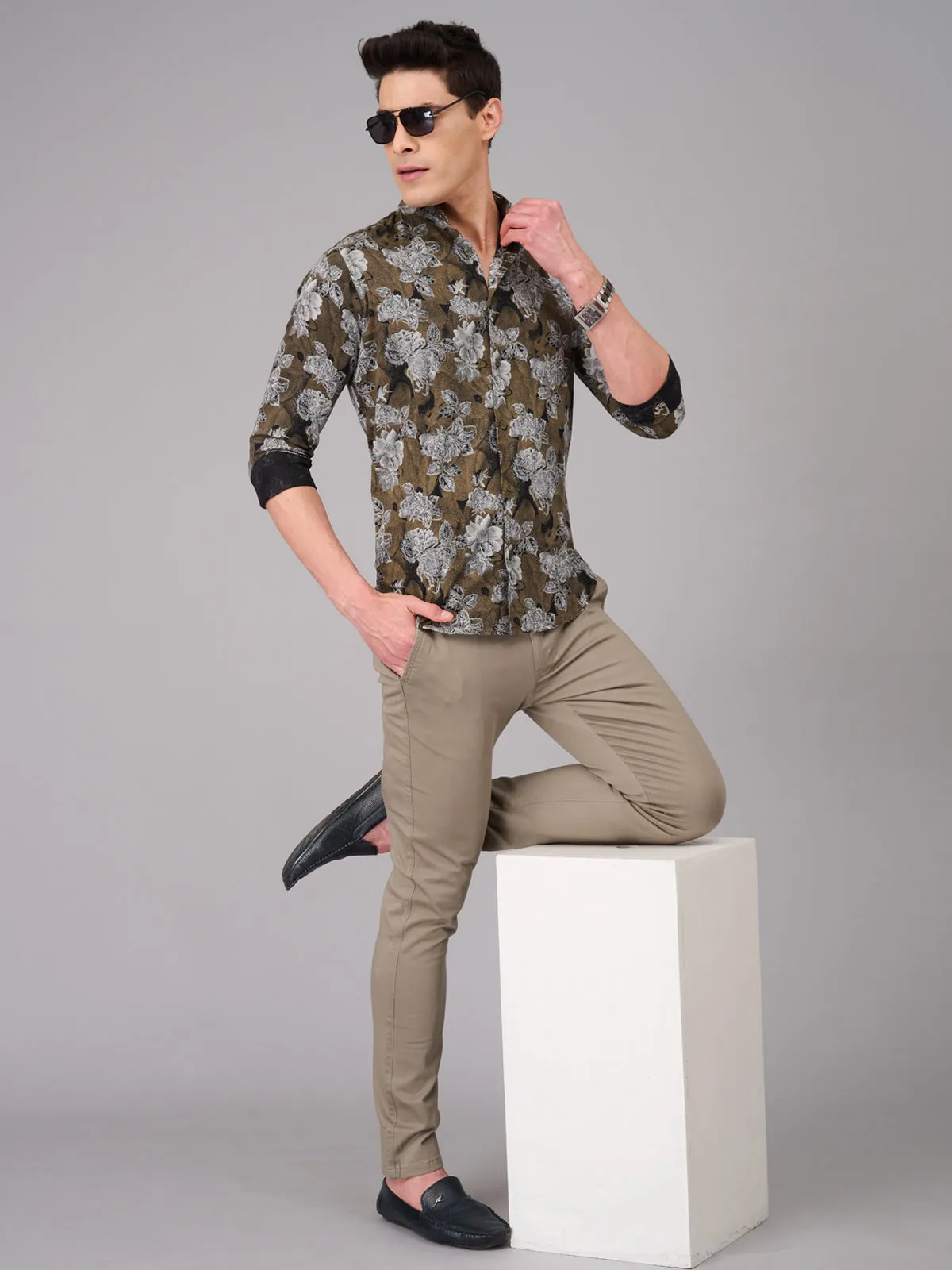 Men Coffee Brown Floral Full Sleeves Shirt (GBMKPR710 )