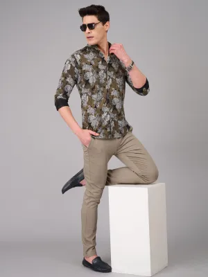 Men Coffee Brown Floral Full Sleeves Shirt (GBMKPR710 )