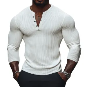 Men's Casual Cotton Blend Button V-Neck Slim Fit Long Sleeve T-Shirt 68828584M