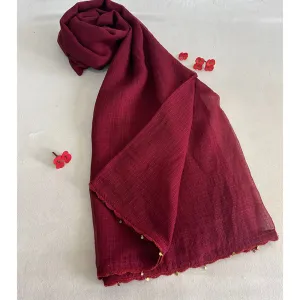 Mushio Maroon Kota Dupatta with Crochet Lace and Metal Hangings Mushio Maroon Kota Dupatta with Crochet Lace and Metal Hangings
