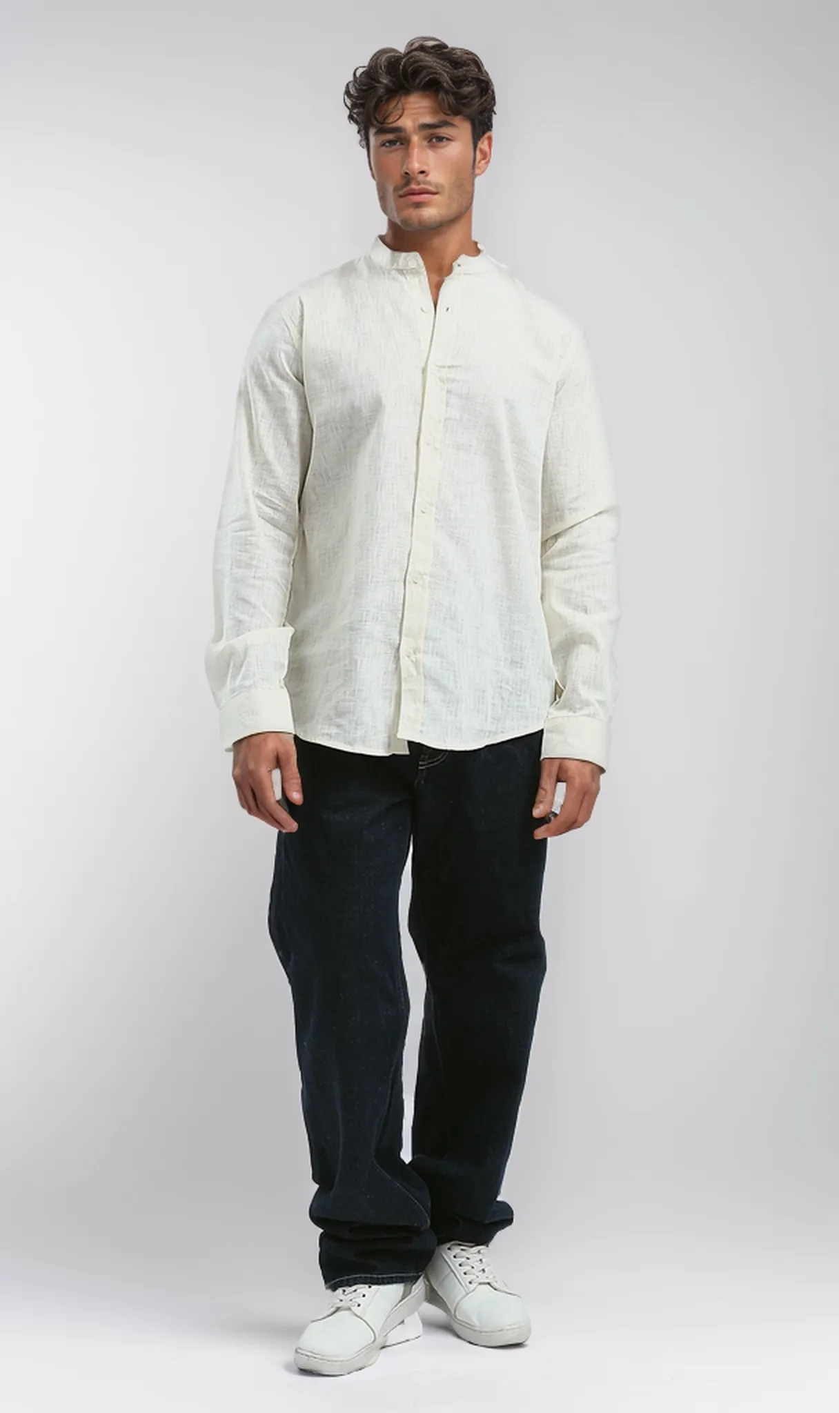 O191214 Full Buttons Long Sleeves Casual Beige Shirt