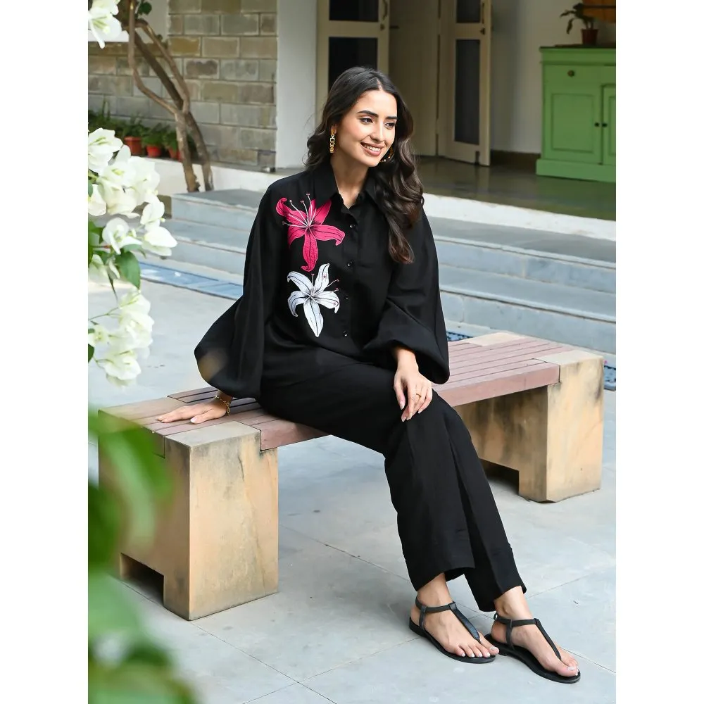 ORDINAREE Black Embroidered Noir Ensemble Co-Ord (Set of 2)