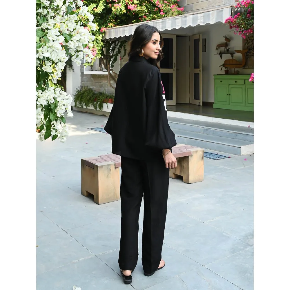 ORDINAREE Black Embroidered Noir Ensemble Co-Ord (Set of 2)