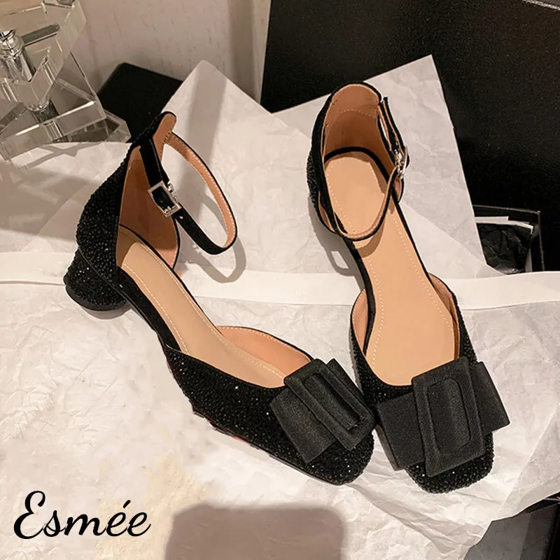 Patent Leather High Heel Sandals with Ankle Straps and Bow Knot