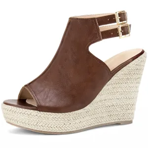 Peep Toe Double Ankle Strap Espadrilles Platform Wedges Heel Sandals for Women