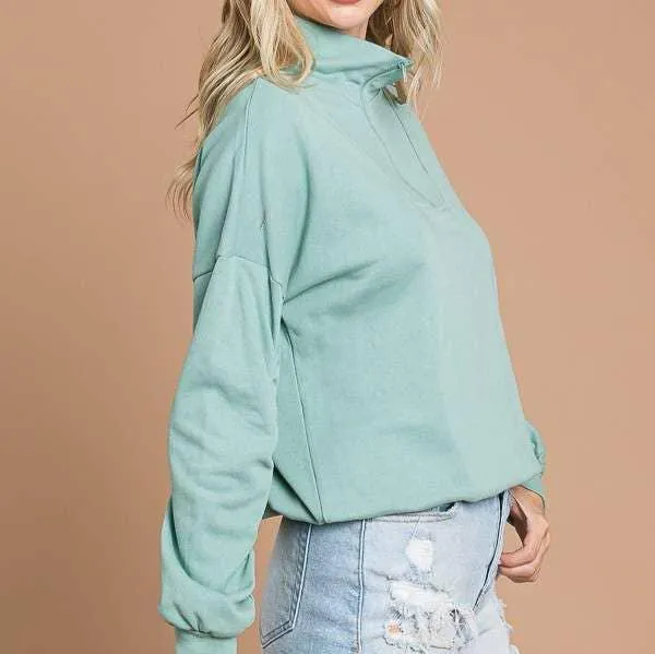 Quarter Zip Long Sleeve Top (Sage)