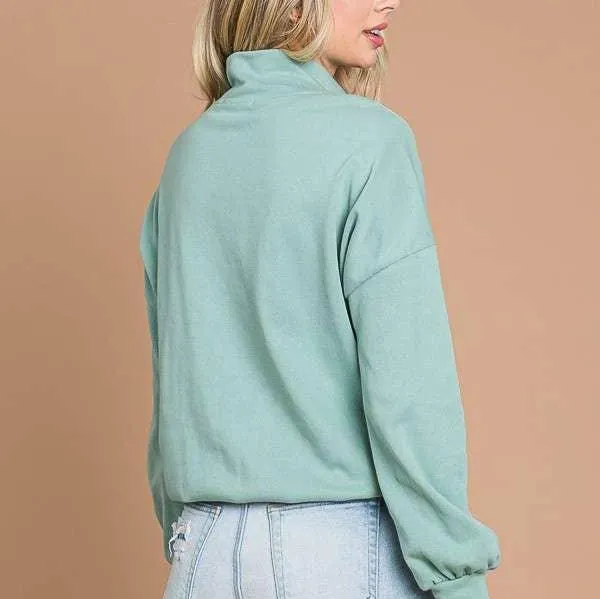 Quarter Zip Long Sleeve Top (Sage)