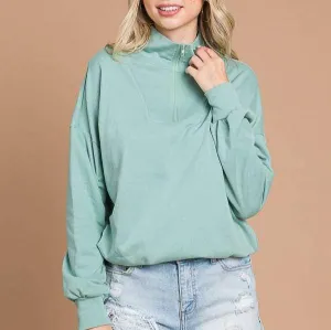 Quarter Zip Long Sleeve Top (Sage)