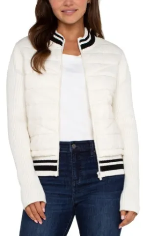 Quilted Front Full Zip Sweater W/ Stripe