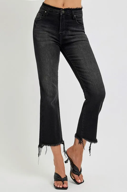 Raw Hem Cropped Flare Jeans