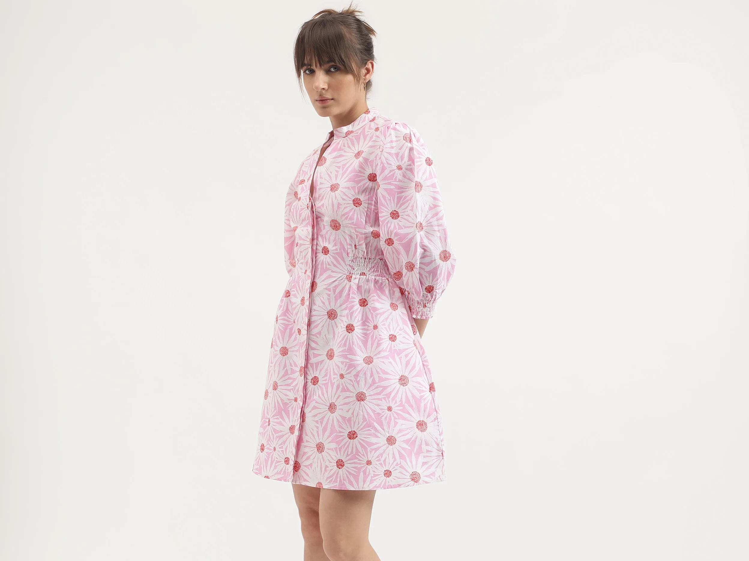 Regular Fit Mandarin Collar Printed Dress