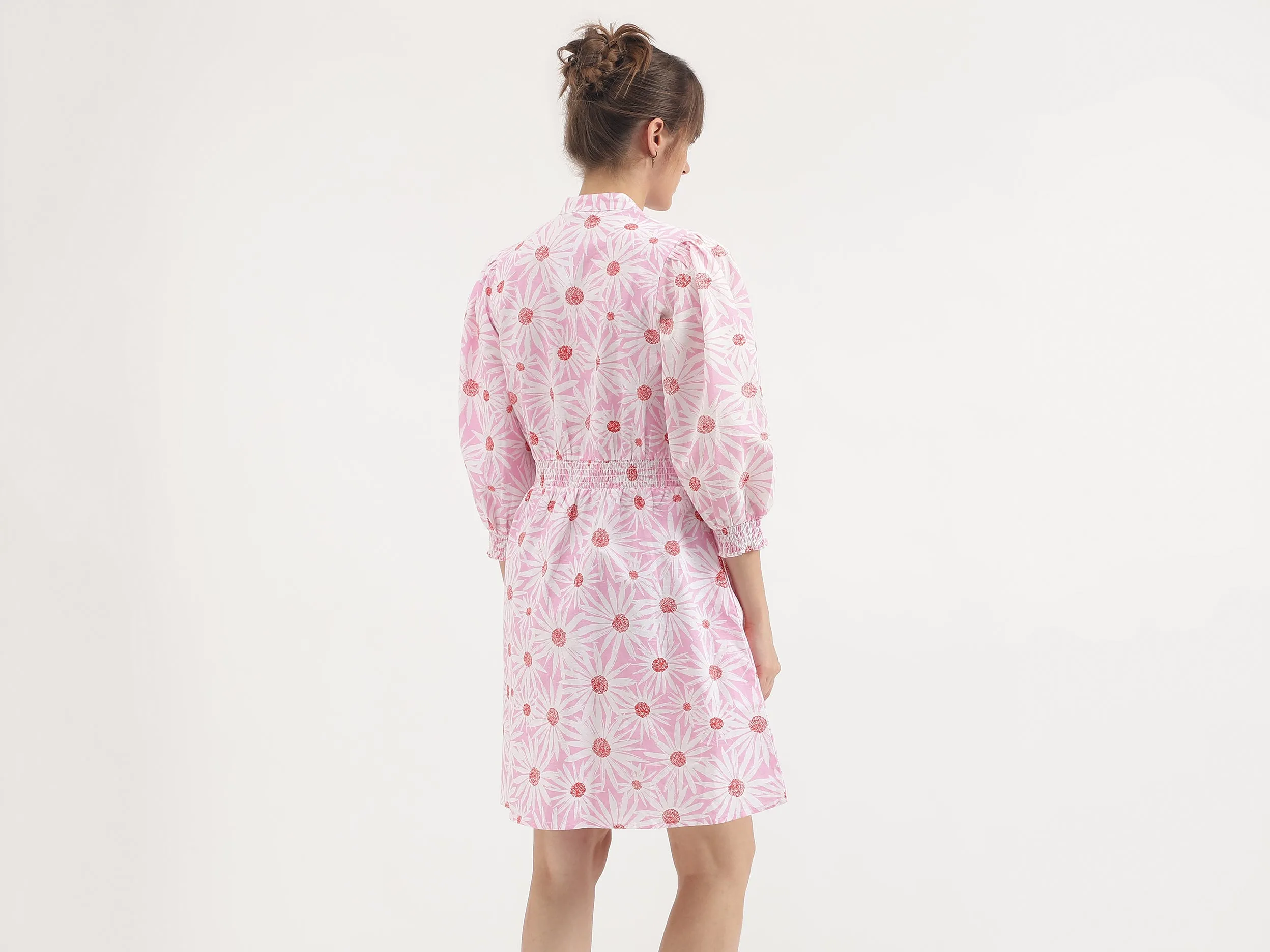 Regular Fit Mandarin Collar Printed Dress
