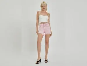 RISEN High Rise Distressed Denim Shorts women
