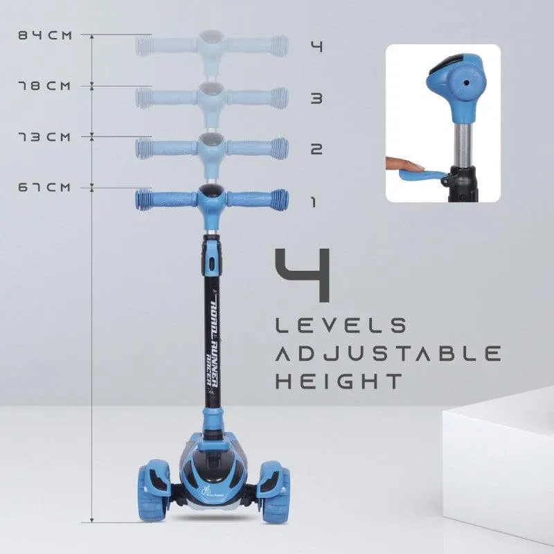 Road Runner Racer Scooter - PU LED Wheels, 4 Level Height Adjustment, Anti Slip Deck