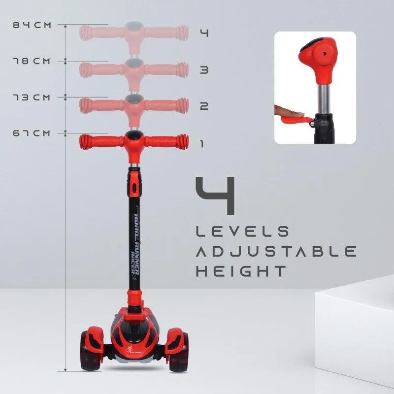 Road Runner Racer Scooter - PU LED Wheels, 4 Level Height Adjustment, Anti Slip Deck