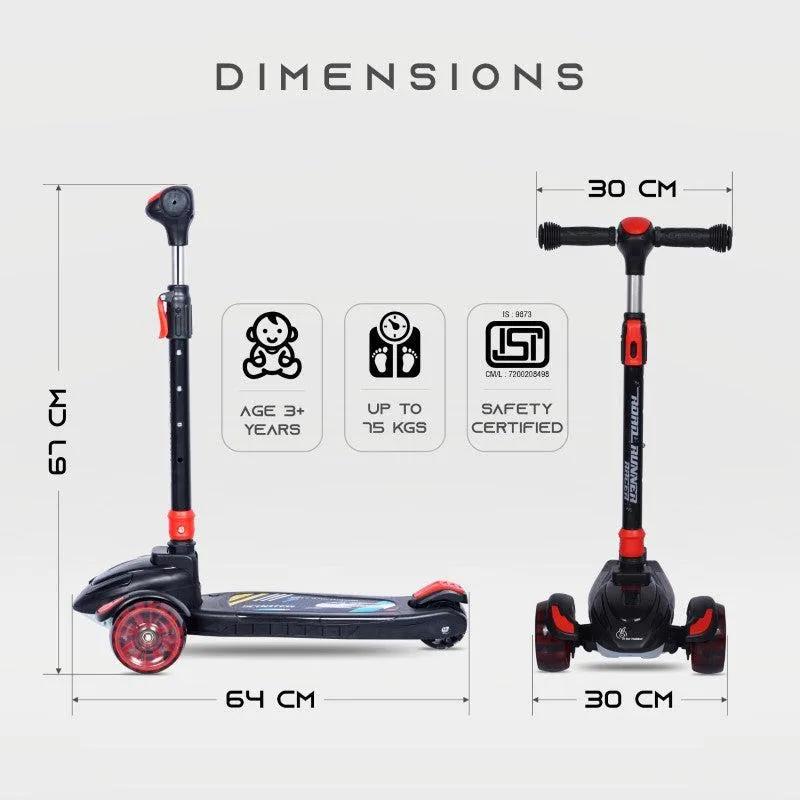 Road Runner Racer Scooter - PU LED Wheels, 4 Level Height Adjustment, Anti Slip Deck