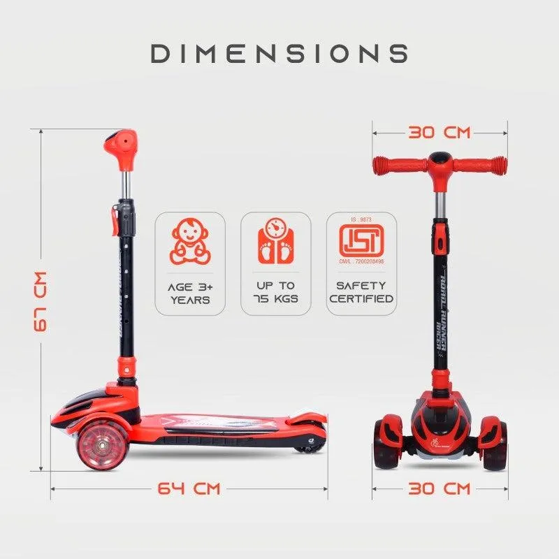 Road Runner Racer Scooter - PU LED Wheels, 4 Level Height Adjustment, Anti Slip Deck